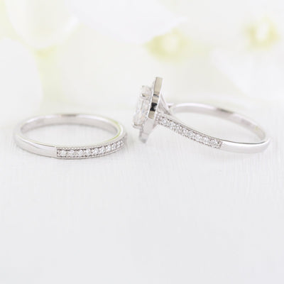 1.50ct Oval Moissanite Halo Engagement Ring Match with Channel Set Band