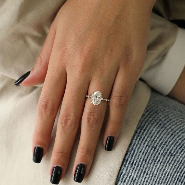 2.0ct Oval Cut Moissanite Diamond Pave Engagement Ring