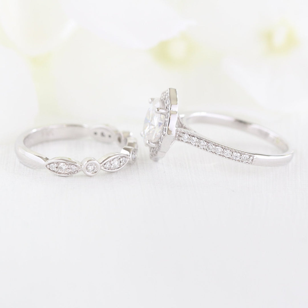 Oval Cut Floral Moissanite Ring With Bezel Diamond Band Ring