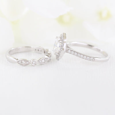 Oval Cut Floral Moissanite Ring With Bezel Diamond Band Ring