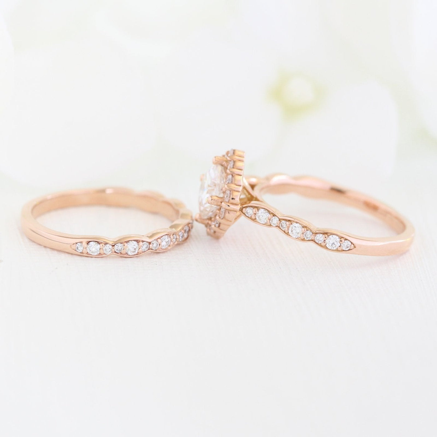 Cushion Cut Moissanite Ring With Halo Diamond Band