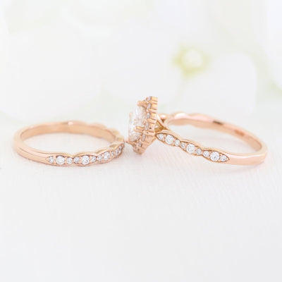 Cushion Cut Moissanite Ring With Halo Diamond Band