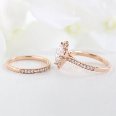 Cushion cut moissanite with bridal band set 14k in rose gold