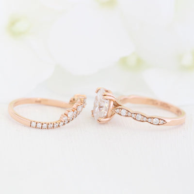 Solitaire Oval Moissanite Ring With Crown Diamond Band Ring