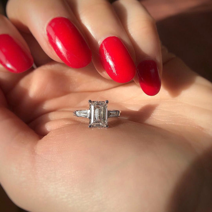 2.30CT Emerald Cut Baguette Moissanite Engagement Ring in 14K White Gold