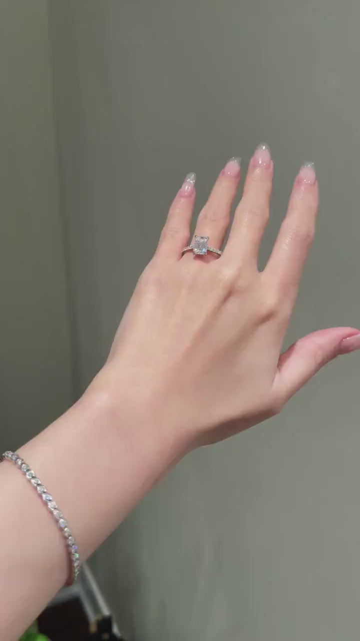 Emerald Cut Pave Setting Moissanite Engagement Ring