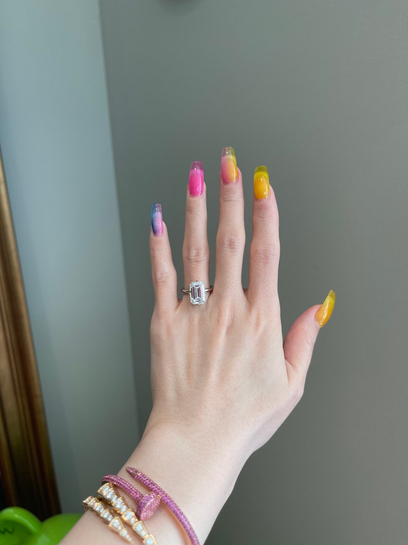 Emerald Cut Diamond Solitaire Moissanite Engagement Ring