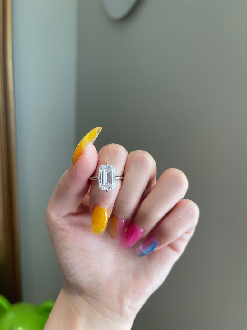 Emerald Cut Diamond Solitaire Moissanite Engagement Ring