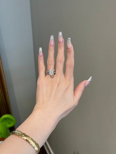 4.0CT Elongated Oval Diamond Hidden Halo Moissanite Engagement Ring