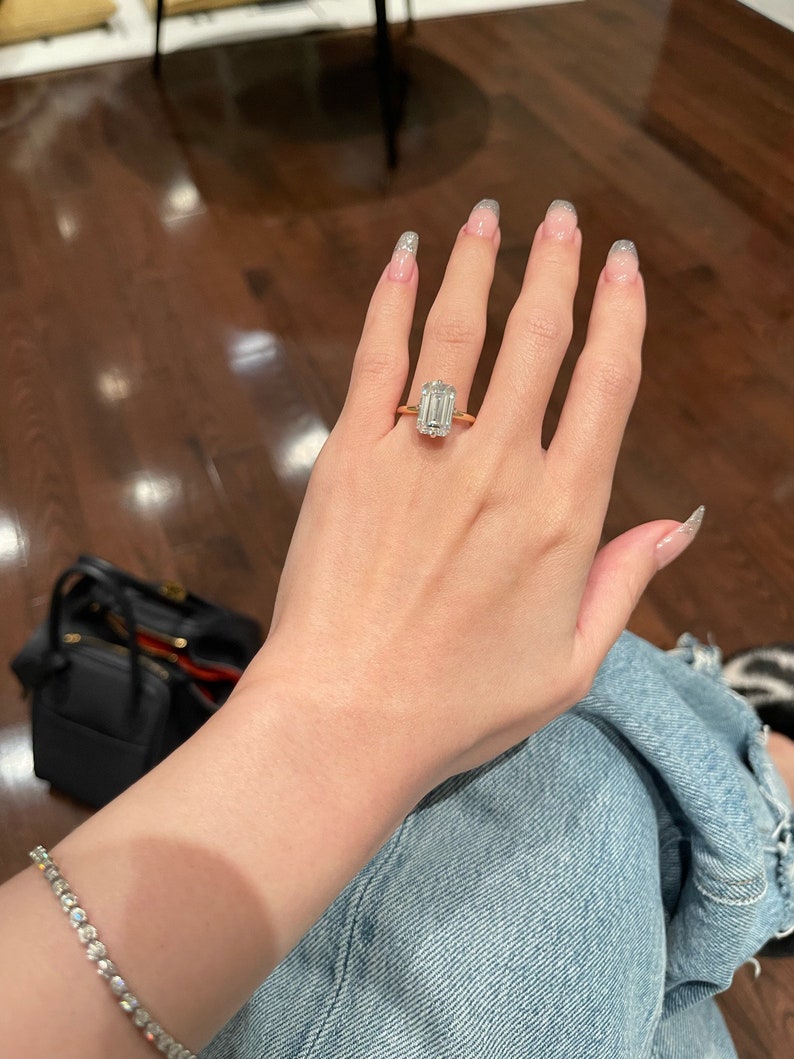 Emerald Cut Diamond Solitaire Moissanite Engagement Ring