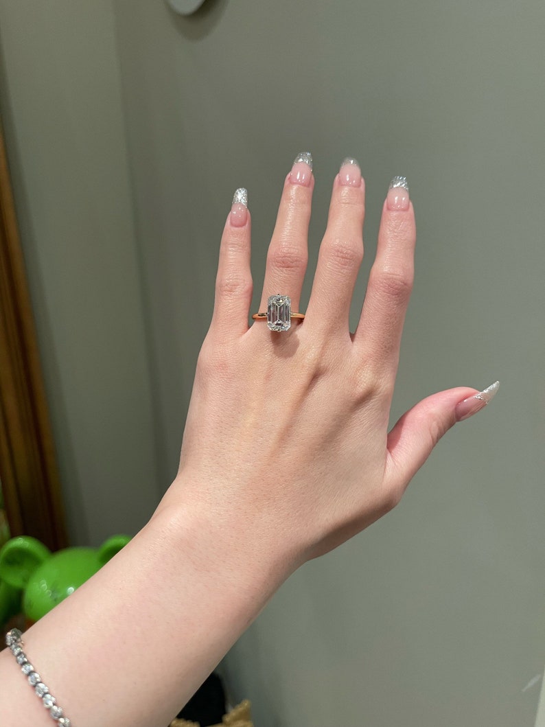 Emerald Cut Diamond Solitaire Moissanite Engagement Ring