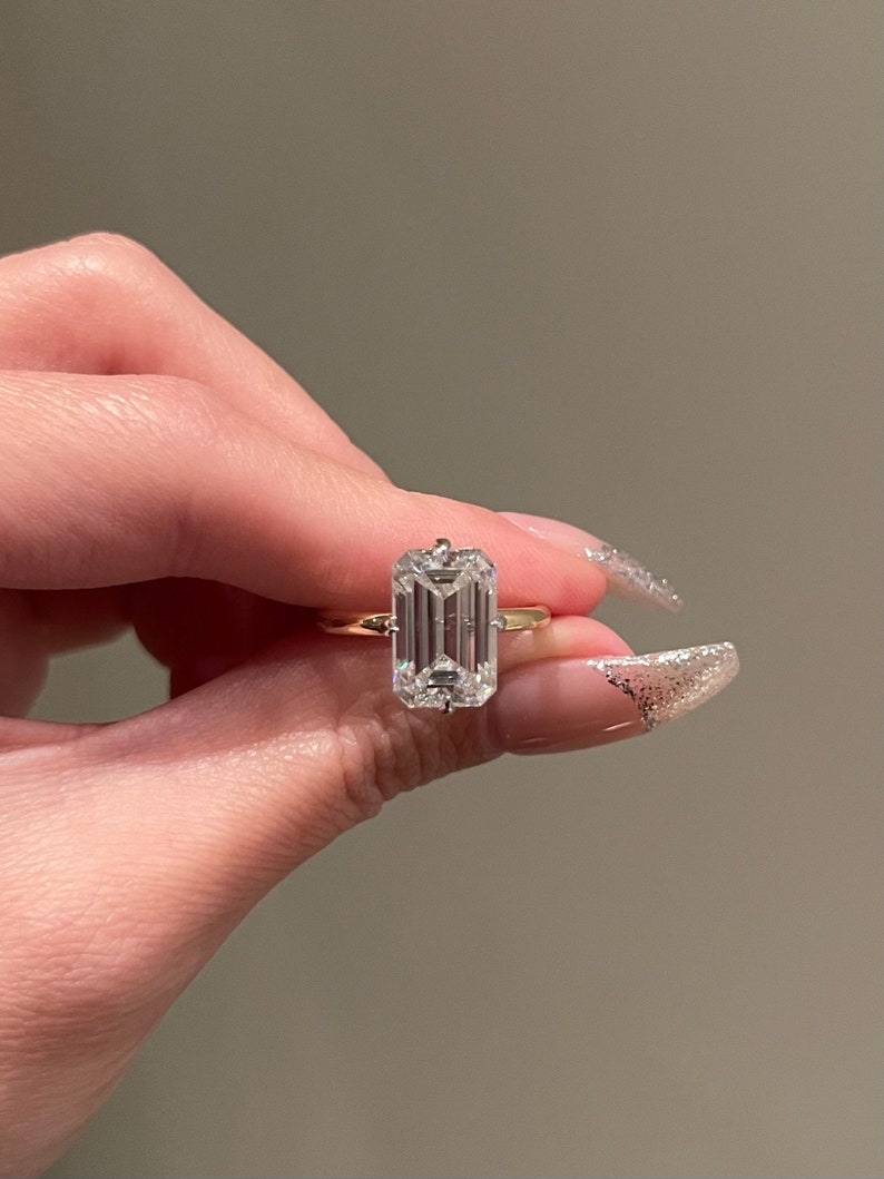 Emerald Cut Diamond Solitaire Moissanite Engagement Ring