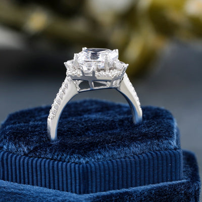 Asscher Diamond Halo Moissanite Engagement Ring
