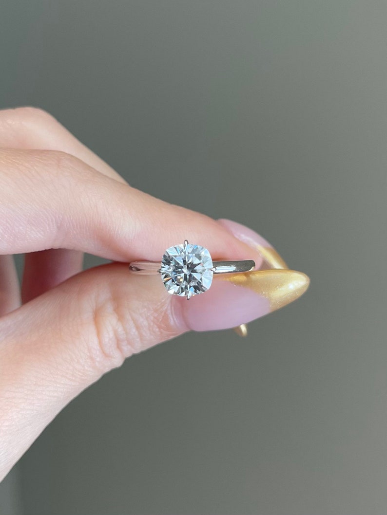 Cushion Diamond Hidden Halo Moissanite Engagement Ring