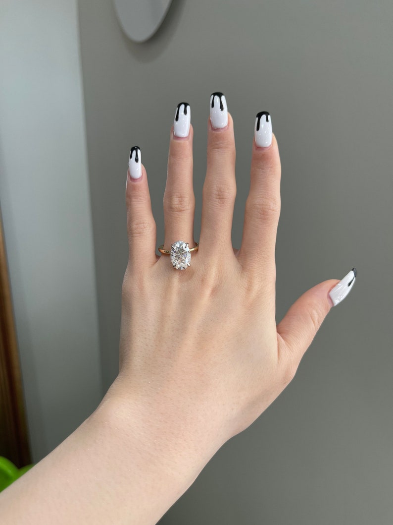 5.0CT Elongated Oval Diamond Hidden Halo Moissanite Engagement Ring