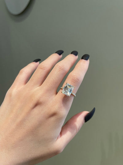 5.0CT Emerald Cut Diamond Hidden Halo Moissanite Engagement Ring