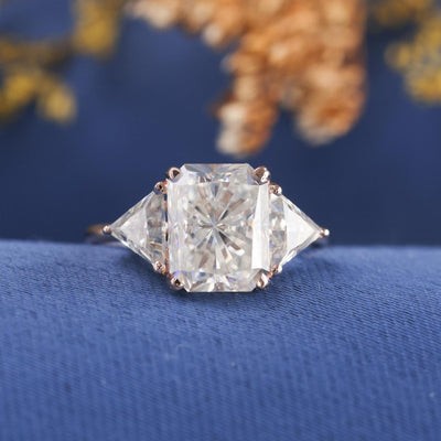 Three Stone Radiant Diamond Moissanite Engagement Ring