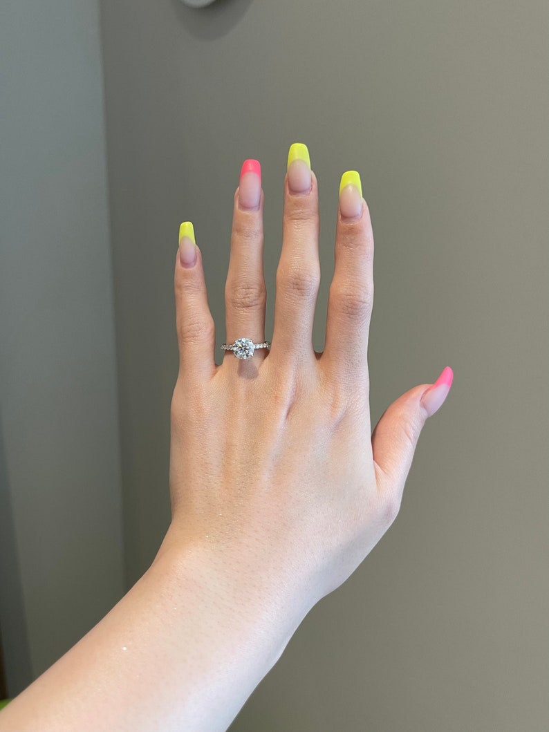 Round Diamond Hidden Halo Moissanite Engagement Ring