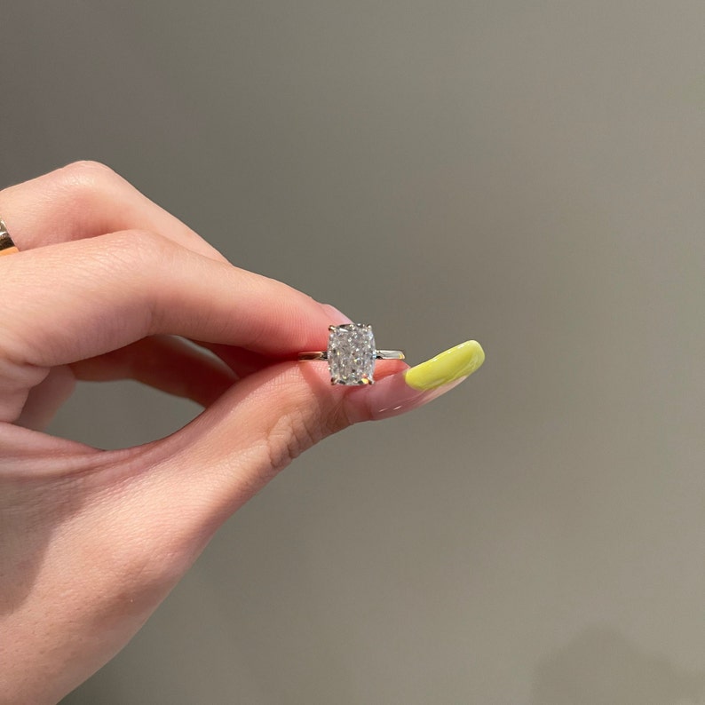 3.0CT Elongated Cushion Cut Diamond Hidden Halo Moissanite Engagement Ring