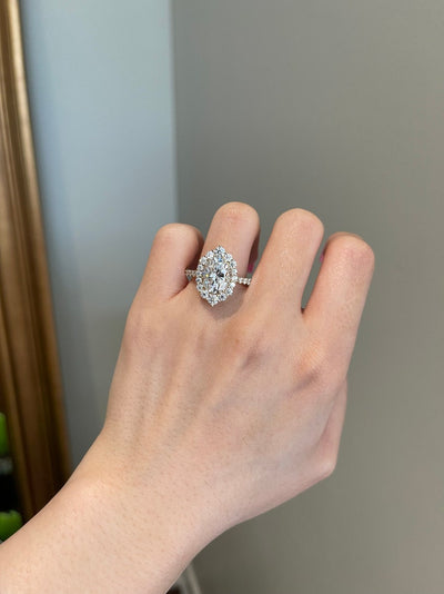 Oval Diamond Flower Halo Moissanite Engagement Ring