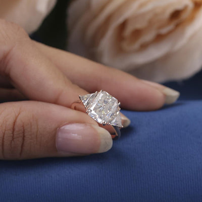 Three Stone Radiant Diamond Moissanite Engagement Ring