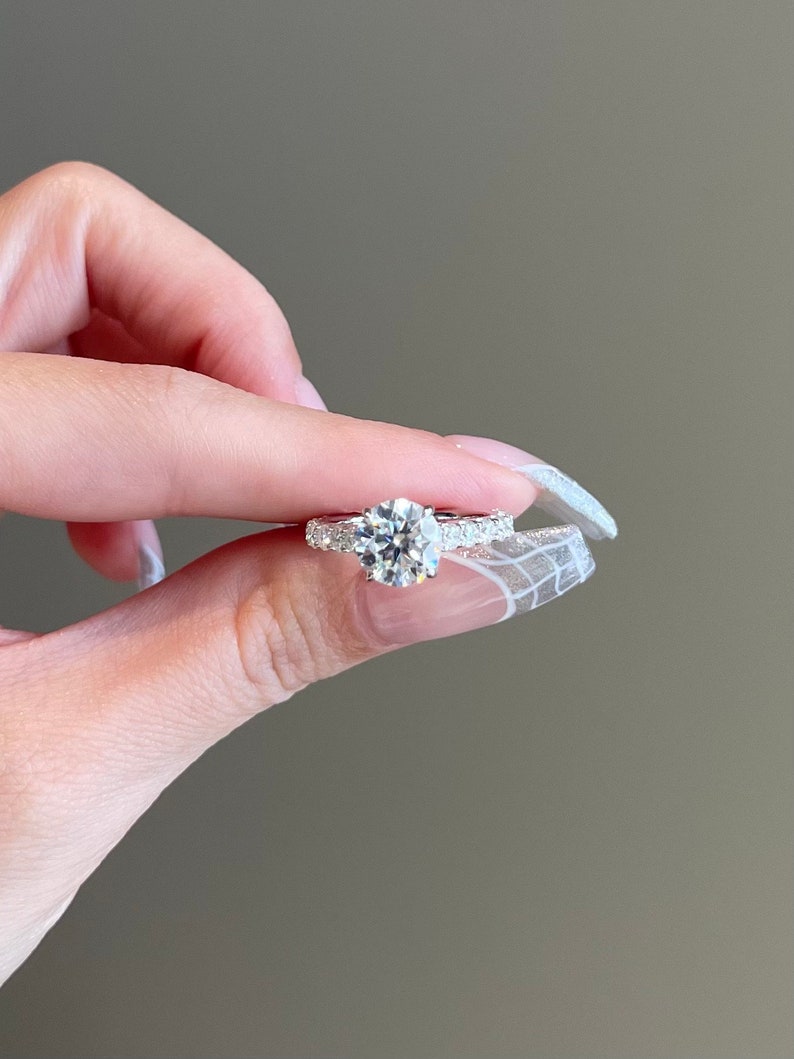 Round Diamond Pave Setting Moissanite Engagement Ring