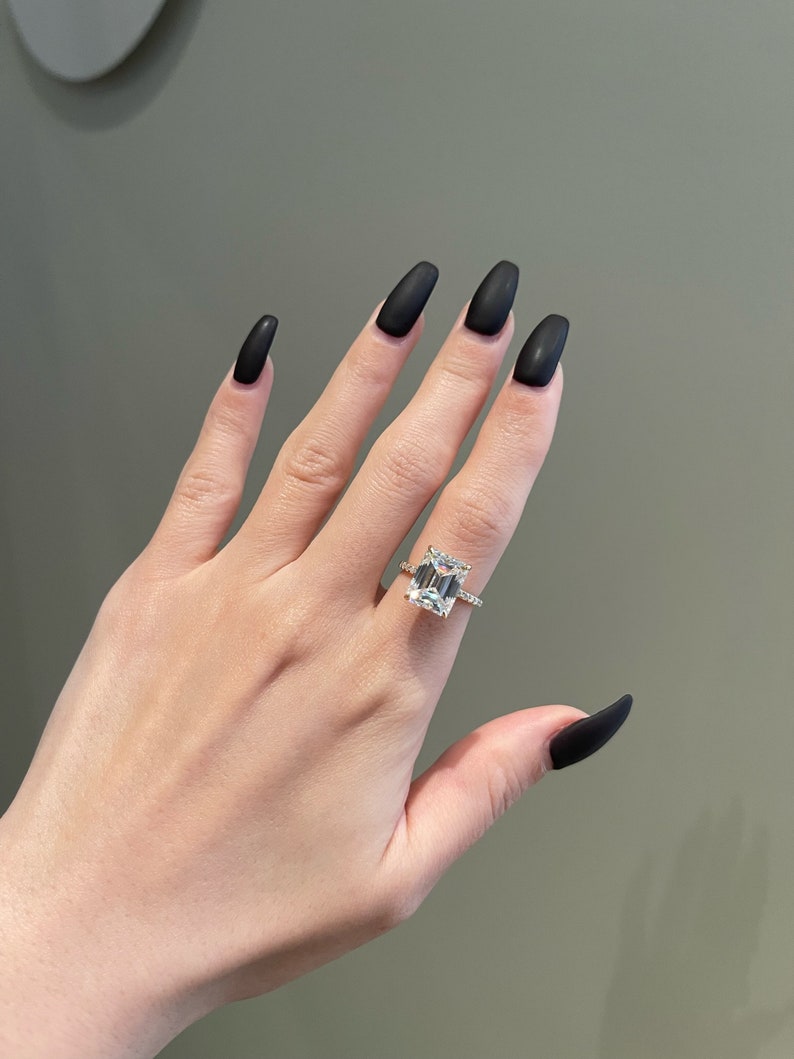 5.0CT Emerald Cut Diamond Hidden Halo Moissanite Engagement Ring