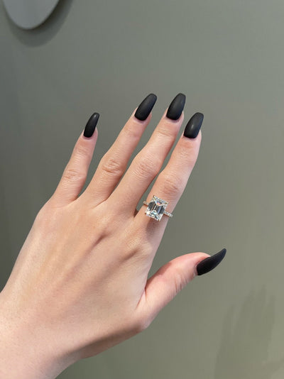 5.0CT Emerald Cut Diamond Hidden Halo Moissanite Engagement Ring