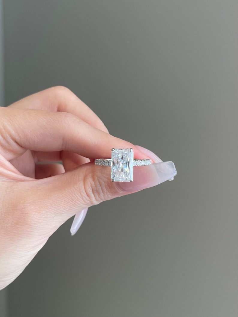 5.0CT Elongated Radiant Cut Diamond Pave Moissanite Engagement Ring