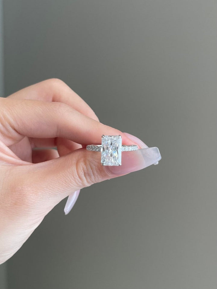 5.0CT Elongated Radiant Cut Diamond Pave Moissanite Engagement Ring