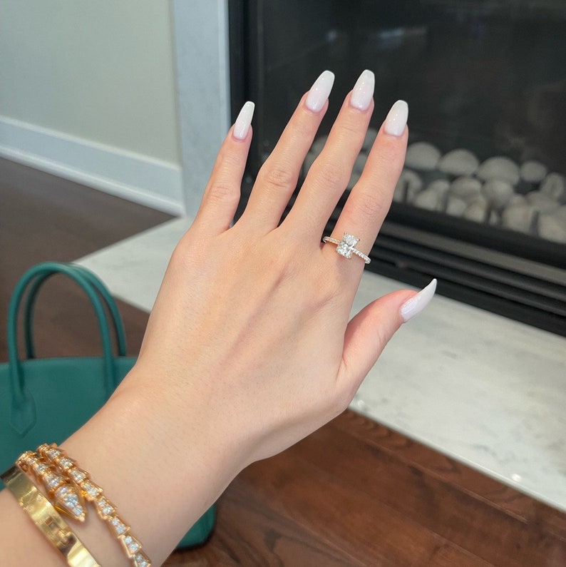 Emerald Cut Diamond Pave Moissanite Engagement Ring