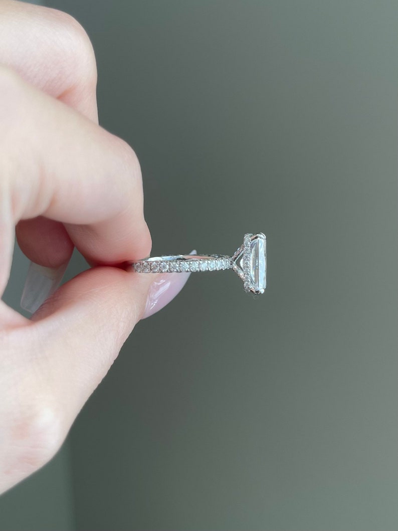 5.0CT Elongated Radiant Cut Diamond Pave Moissanite Engagement Ring