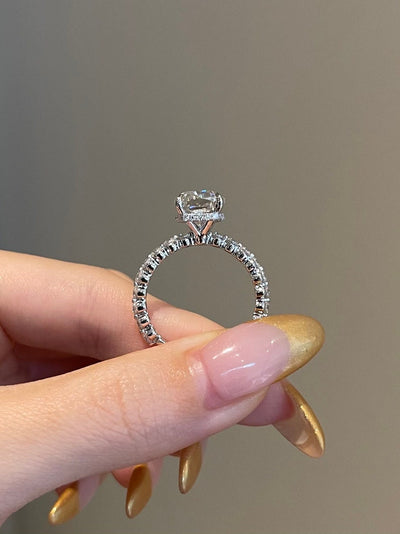 5CT Elongated Cushion Cut Hidden Halo Moissanite Diamond Engagement Ring