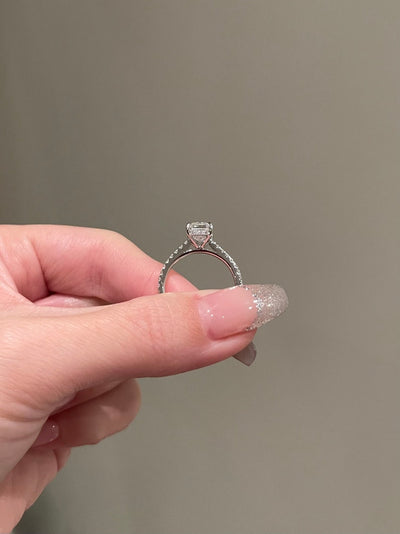 Emerald Cut Pave Setting Moissanite Engagement Ring