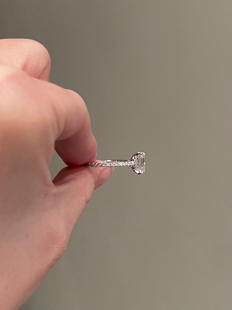 Emerald Cut Pave Setting Moissanite Engagement Ring