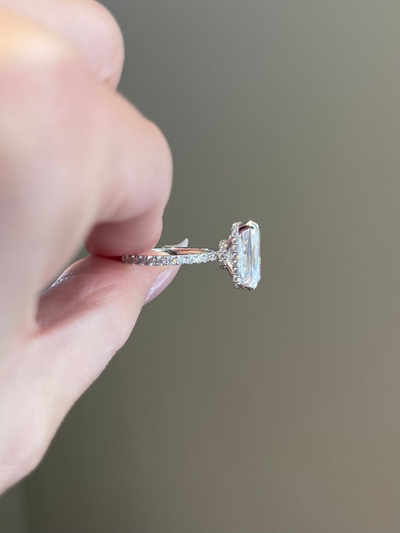 5.0CT Elongated Radiant Cut Pave Moissanite Diamond Engagement Ring