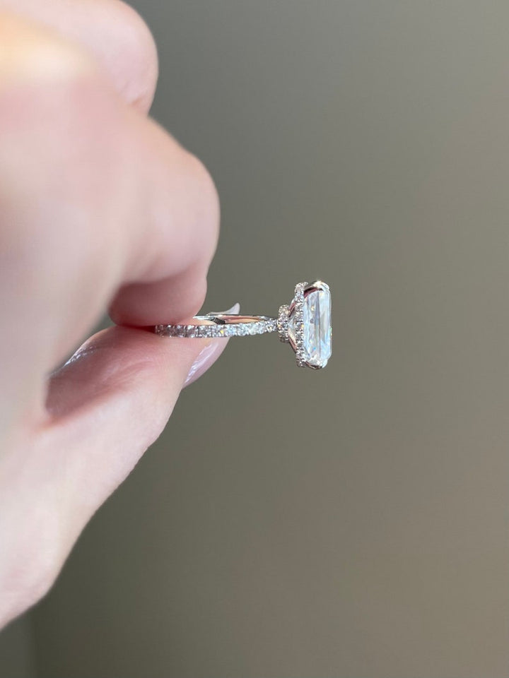 5.0CT Elongated Radiant Cut Pave Moissanite Diamond Engagement Ring