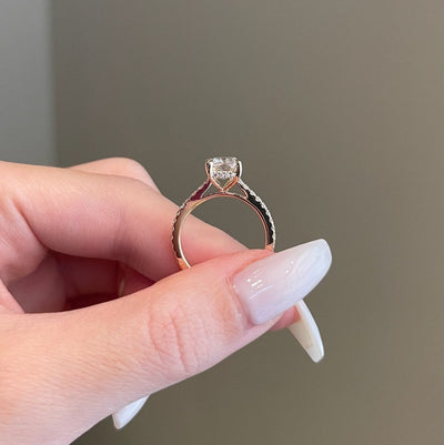 Emerald Cut Diamond Pave Moissanite Engagement Ring