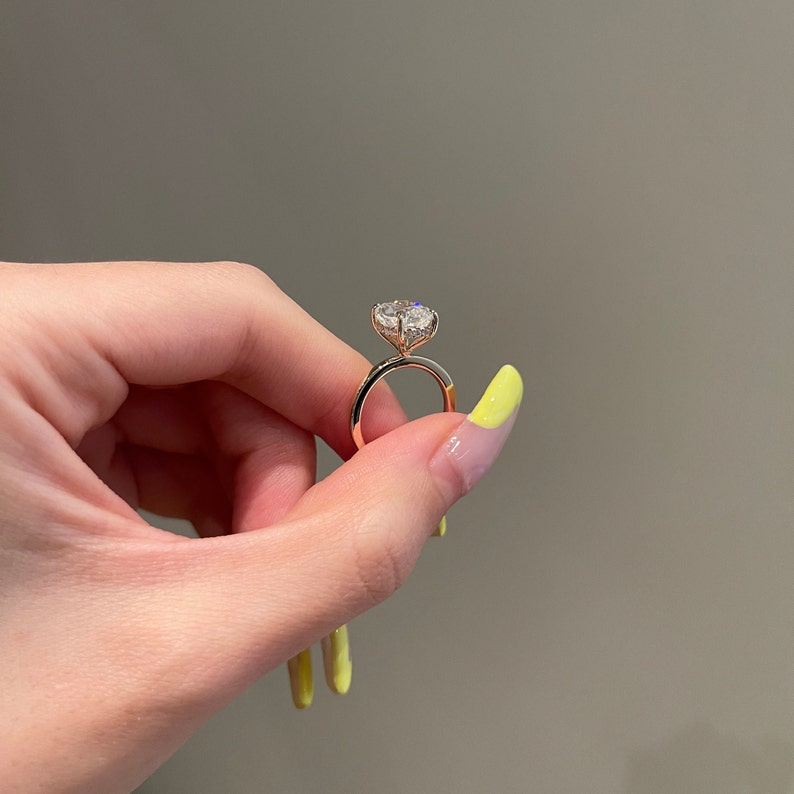 3.0CT Elongated Cushion Cut Diamond Hidden Halo Moissanite Engagement Ring