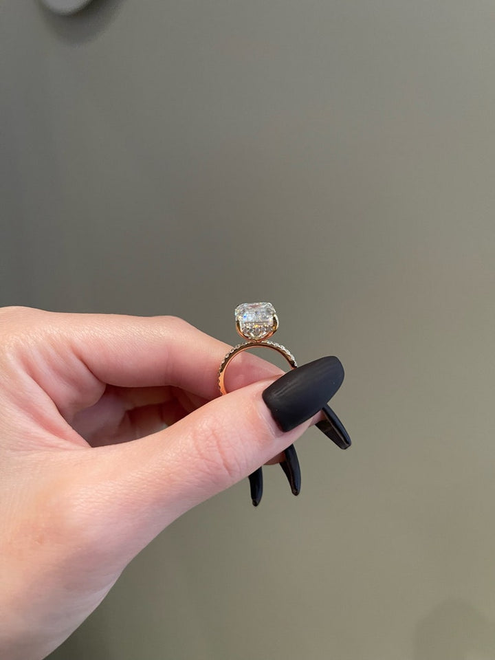 5.0CT Emerald Cut Diamond Hidden Halo Moissanite Engagement Ring