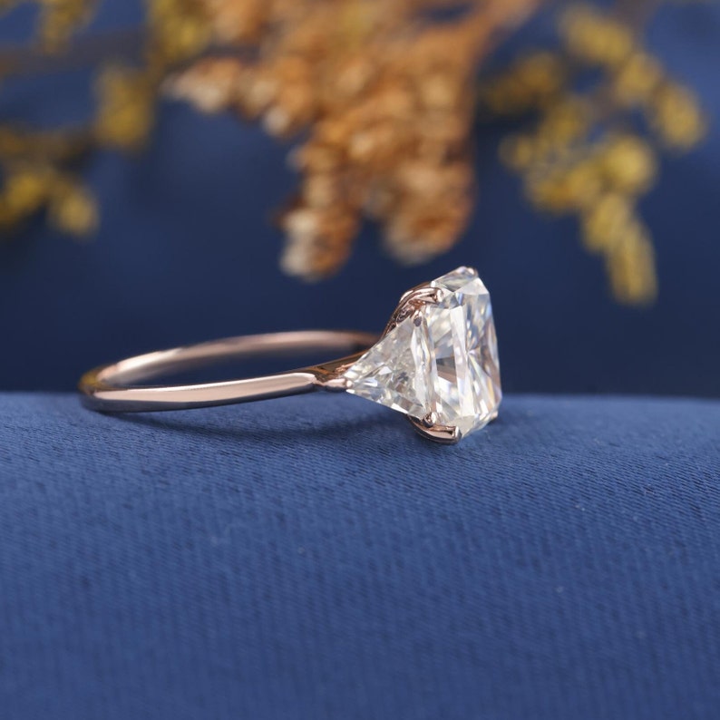 Three Stone Radiant Diamond Moissanite Engagement Ring