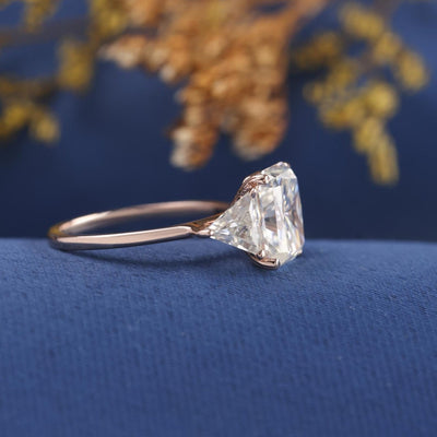 Three Stone Radiant Diamond Moissanite Engagement Ring