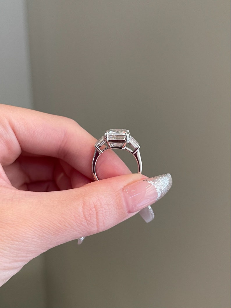 5.0CT Emerald Cut Diamond Three Stone Moissanite Engagement Ring