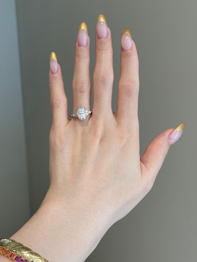 3.0 Elongated Cushion Cut Cluster Moissanite Diamond Engagement Ring