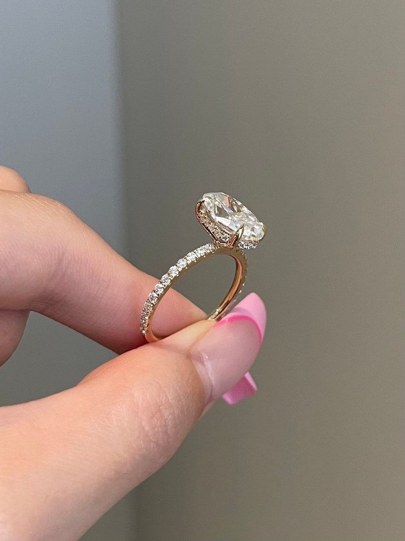 4CT Elongated Oval Cut Pave Moissanite Diamond Engagement Ring