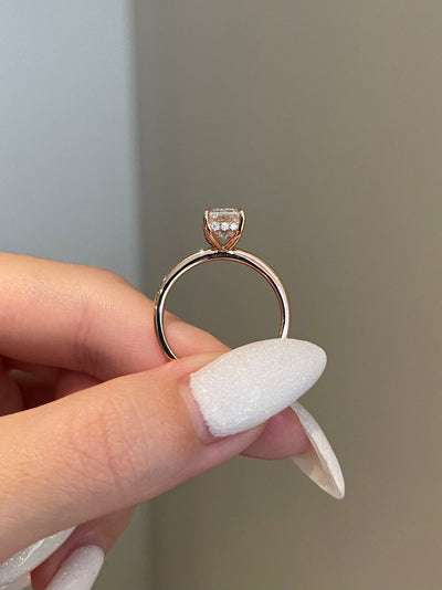 Elongated Emerald Cut Diamond Moissanite Engagement Ring