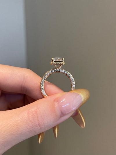 4.0CT Elongated Radiant Cut Three Side Pave Moissanite Diamond Engagement Ring