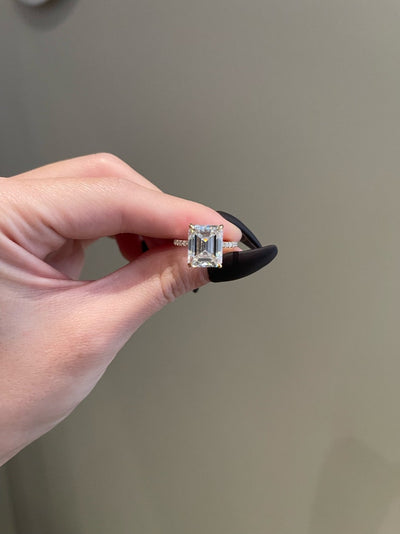 5.0CT Emerald Cut Diamond Hidden Halo Moissanite Engagement Ring