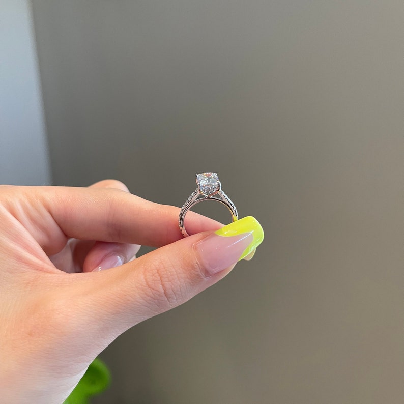 Emerald Cut Diamond Pave Moissanite Engagement Ring