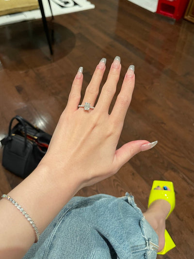 Emerald Cut Pave Setting Moissanite Engagement Ring